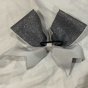 8 inch x 7 inch Silver and White BASE Bow